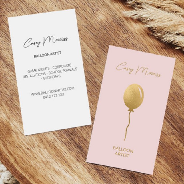 Modern Gold Pink Balloon Artist | Event Planner Business Card (Creator Uploaded)