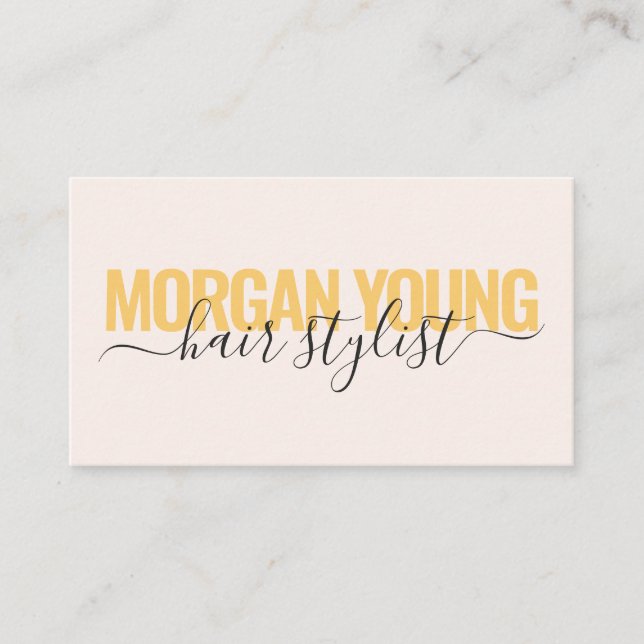 Modern gold pink hair stylist script signature business card (Front)