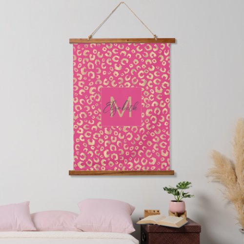 Modern Gold Pink Leopard Print Pattern Hanging Tapestry