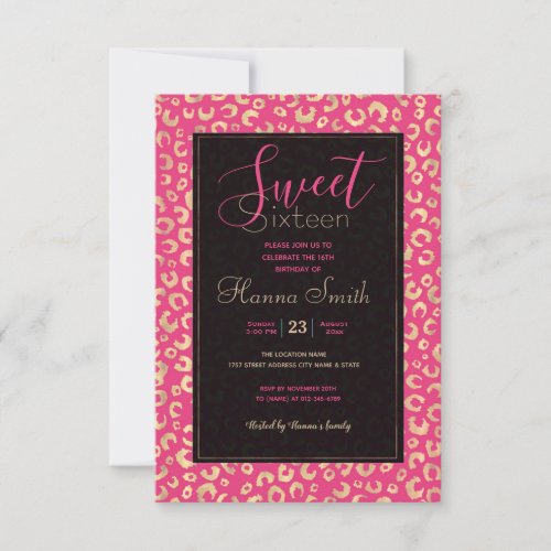 Modern Gold Pink Leopard Print Pattern Invitation