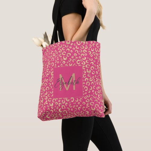 Modern Gold Pink Leopard Print Pattern Tote Bag