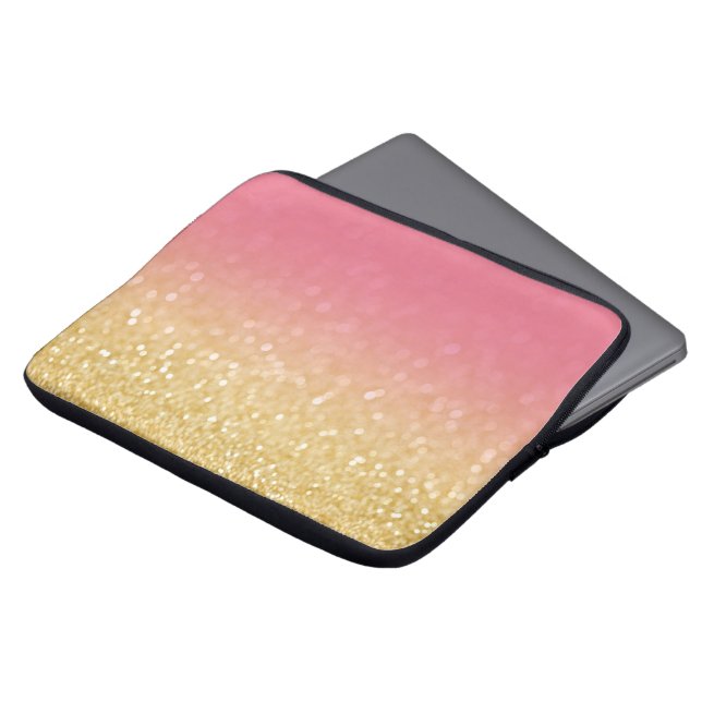 Modern Gold Pink Ombre Glitter Laptop Sleeve Case (Front Top)