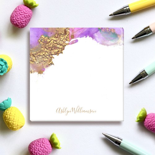 Modern gold pink purple watercolor splatter chic post_it notes