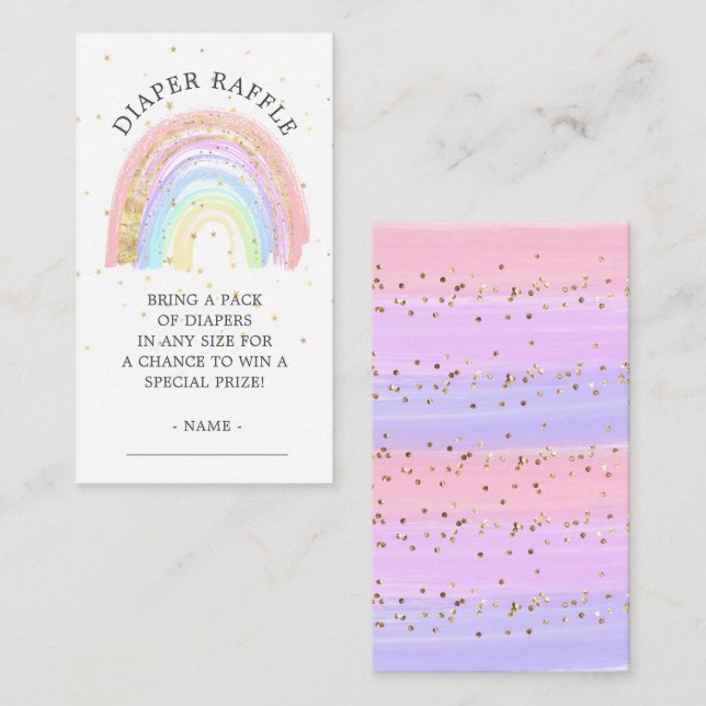 Modern Gold Pink Rainbow Baby Diaper Raffle  Enclosure Card (Front/Back)