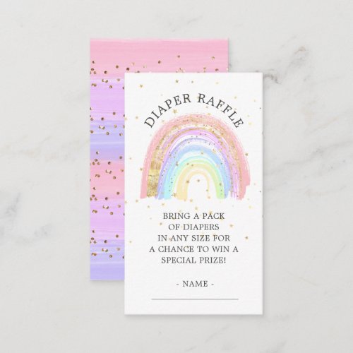 Modern Gold Pink Rainbow Baby Diaper Raffle  Enclosure Card