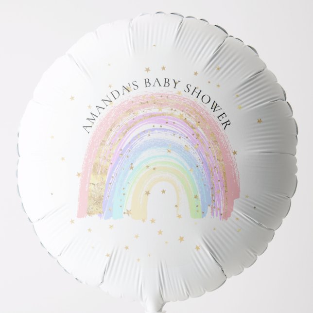 Modern Gold Pink Rainbow Baby Shower Balloon (Front)