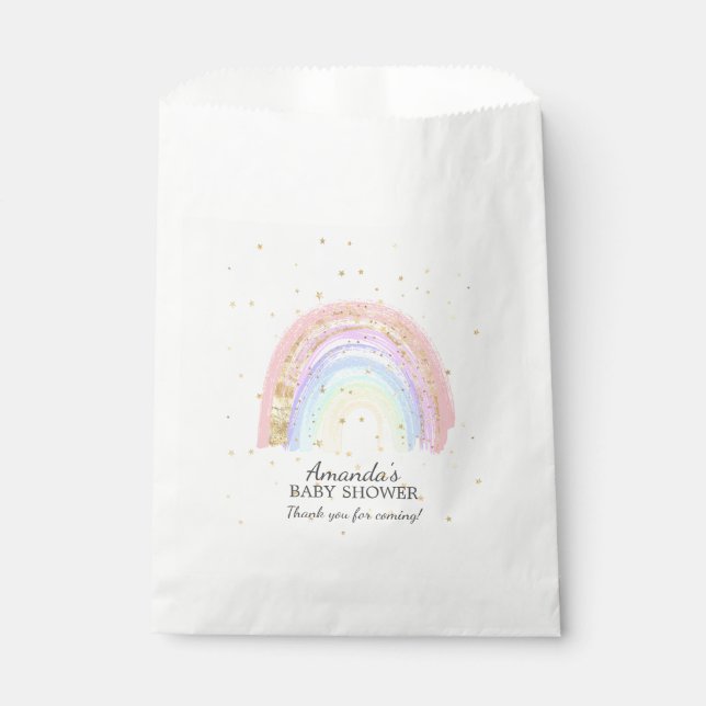 Modern Gold Pink Rainbow Baby Shower Favor Bags (Front)