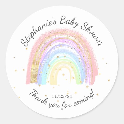 Modern Gold Pink Rainbow Baby Shower Favor Sticker