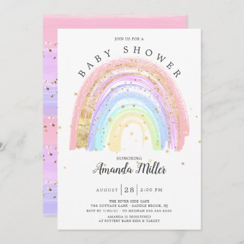 Modern Gold Pink Rainbow Baby Shower  Invitation