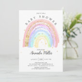 Modern Gold Pink Rainbow Baby Shower  Invitation (Standing Front)