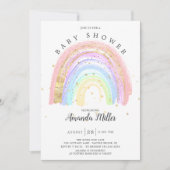 Modern Gold Pink Rainbow Baby Shower  Invitation (Front)