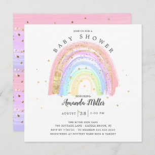 Modern Gold Pink Rainbow Baby Shower Invitation