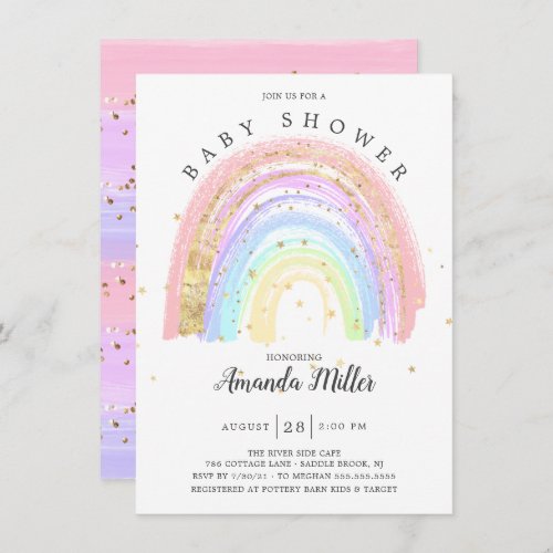 Modern Gold Pink Rainbow Baby Shower Invitation