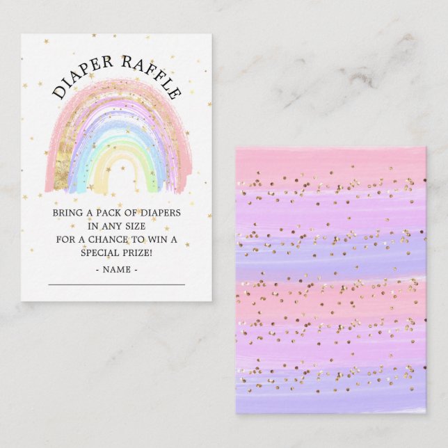 Modern Gold Pink Rainbow Diaper Raffle Ticket  Enclosure Card (Front/Back)