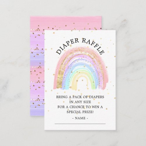 Modern Gold Pink Rainbow Diaper Raffle Ticket  Enclosure Card