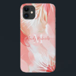 Modern Gold Pink Red Watercolor Ink Monogram Name iPhone 11 Case<br><div class="desc">Modern and stylish phone case design. The design features our beautiful modern abstract pink & red watercolor ink artwork with faux gold marbling gold veins. White palm leaves decorate the corner. The soft plush pink shades, pink coral, and ed create a stylish and modern look. Personalize with your monogram and...</div>