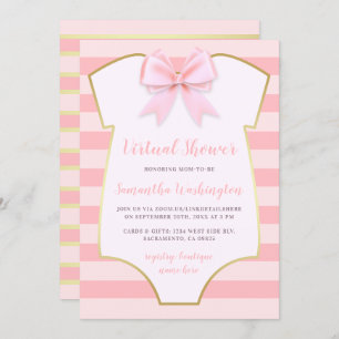 Modern Gold & Pink Stripes Bow Virtual Shower Invitation