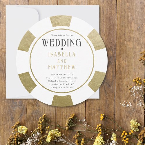 Modern Gold  Poker Chip Casino Wedding  Invitation