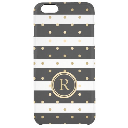 Modern Gold Polka Dots  Black  White Stripes Clear iPhone 6 Plus Case