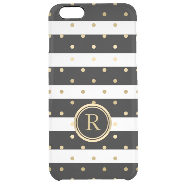 Modern Gold Polka Dots & Black & White Stripes Uncommon iPhone Case (Back)