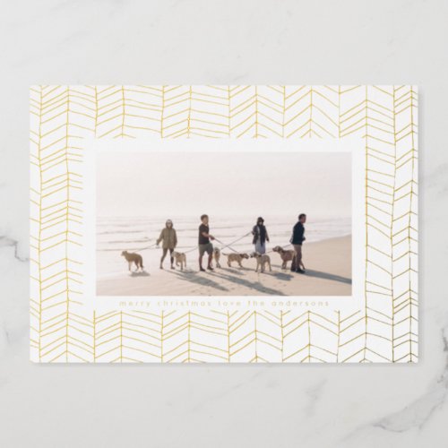 Modern Gold Pressed Christmas Candy Cane Photo Foil Holiday Card