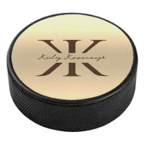 Modern Gold Professional Monogram K Elegant Hockey Puck