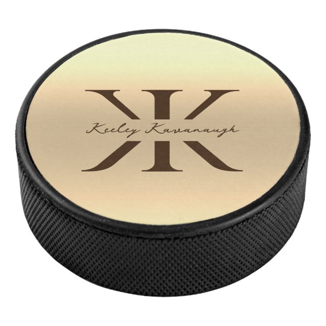 Modern Gold Professional Monogram K Elegant Hockey Puck (3/4)