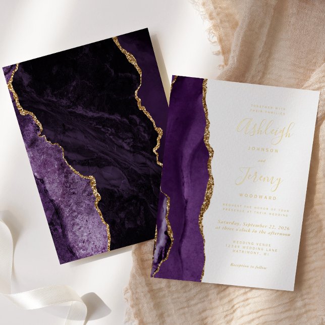 Modern Gold Purple Agate Wedding Foil Invitation (Creator Uploaded)
