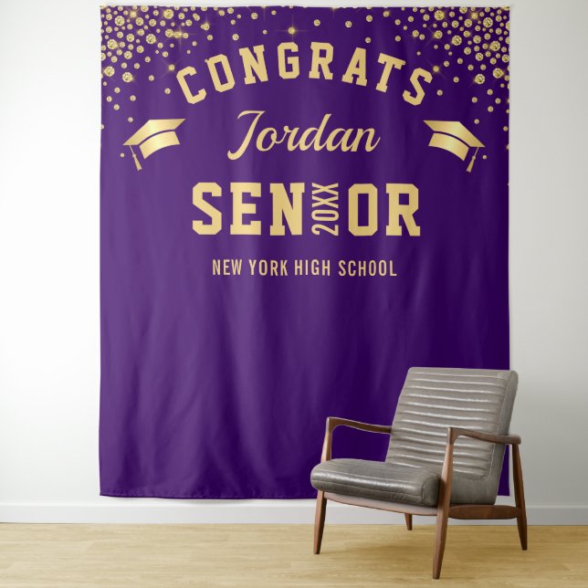 Modern Gold Purple Graduation Photo Booth Backdrop (In Situ)