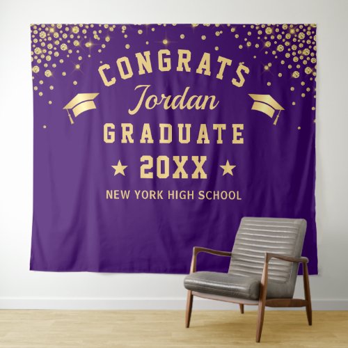 Modern Gold Purple Graduation Photo Booth Backdrop