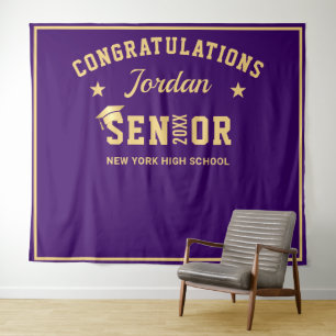 Modern Gold Purple Graduation Photo Booth Backdrop