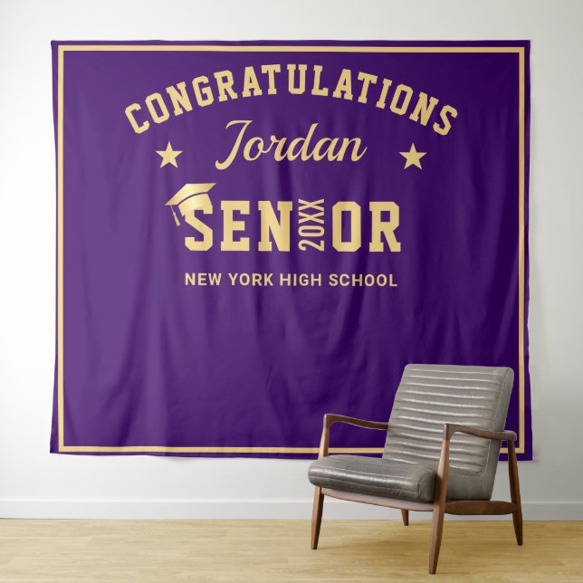 Modern Gold Purple Graduation Photo Booth Backdrop (In Situ (Horizontal))