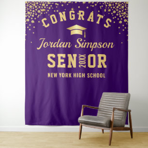 Modern Gold Purple Graduation Photo Booth Backdrop