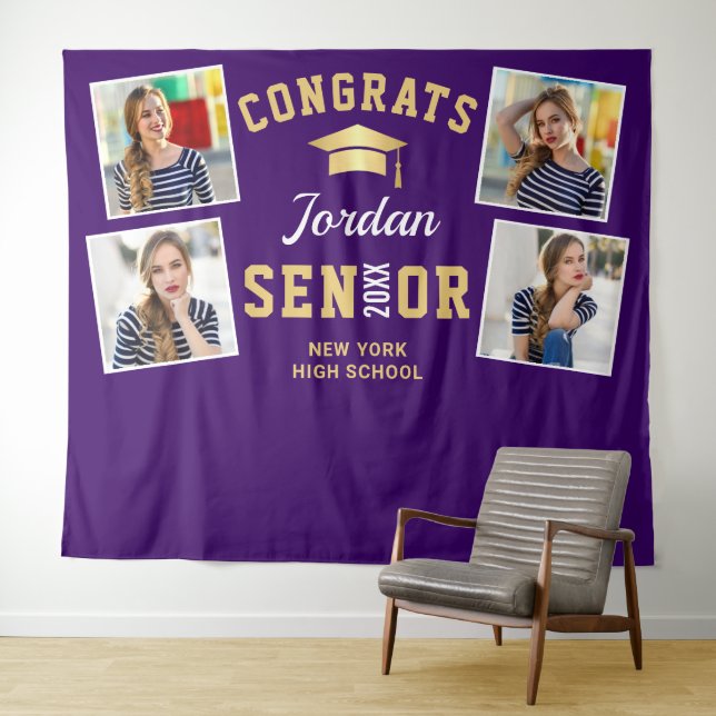 Modern Gold Purple Graduation Photo Booth Backdrop (In Situ (Horizontal))