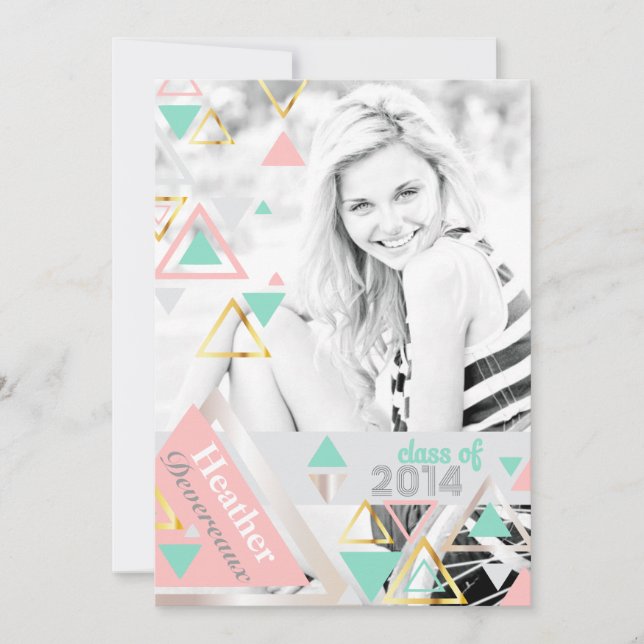 Modern Gold Pyramids Senior Photo Graduation Invitation (Front)