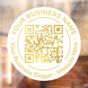 Modern Gold QR Code Business Name Slogan Round Window Cling