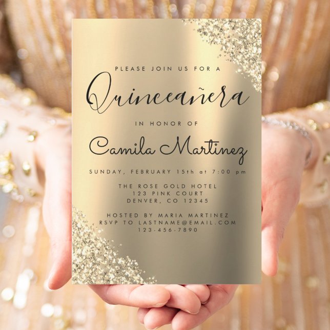 Modern Gold Quinceanera Glitter Party Invitation (Creator Uploaded)