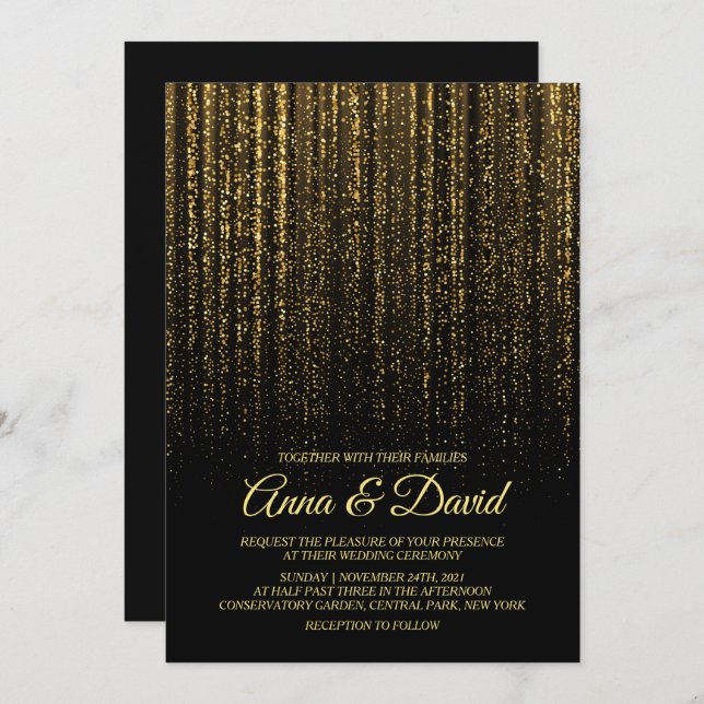 Modern Gold Rain Minimal Wedding Invitation (Front/Back)