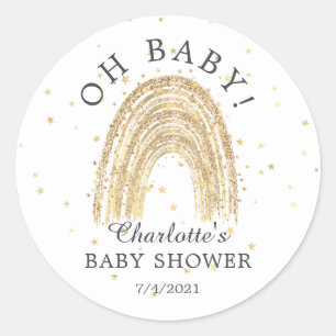 Modern Gold Rainbow Oh Baby Favor Sticker