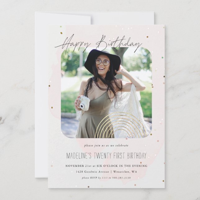 Modern Gold Rainbow Simple Photo | Birthday Invitation (Front)