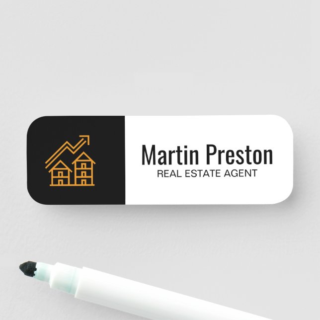 Modern Gold Realtor House Icon Name Tag (In Situ)