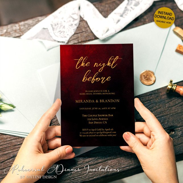 Modern Gold Red and Black Rehearsal Dinner Invitation (Creator Uploaded)