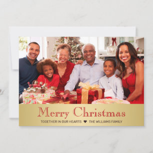 Modern Gold Red Botanical Christmas Family Photo Holiday Card