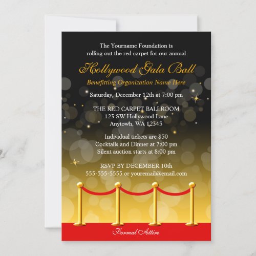 Modern Gold Red Carpet Hollywood Fundraiser Invitation