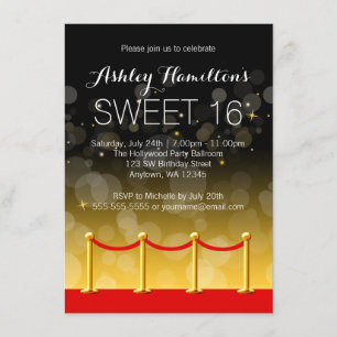 Modern Gold Red Carpet Hollywood Sweet 16 Invitation