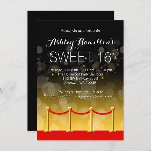 Modern Gold Red Carpet Hollywood Sweet 16 Invitation | Zazzle