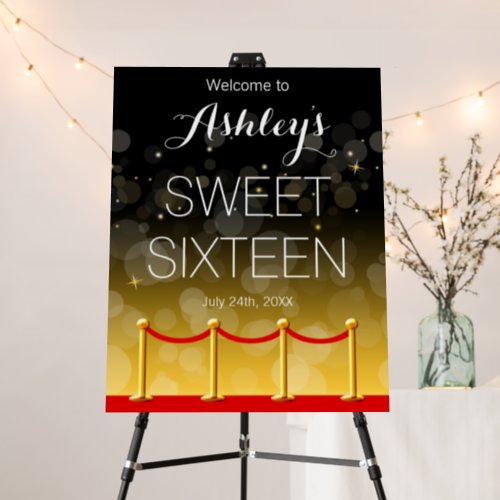 Modern Gold Red Carpet Hollywood Sweet 16 Welcome Foam Board