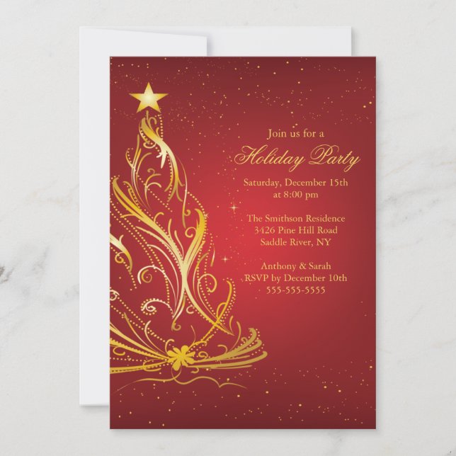 Modern Gold & Red Christmas Holiday Party Invitation (Front)