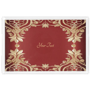 Modern Gold Red Floral Acrylic Vanity Tray
