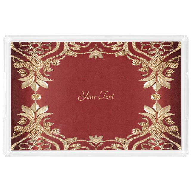 Modern Gold Red Floral Acrylic Vanity Tray (Front)